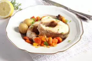Oven-Baked Pike With Vegetables and White Wine